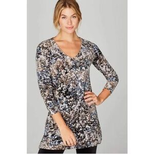 J. Jill Tunic Velvet Velour Size L Tall 12 14 Floral Print Brown Blue